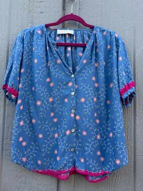 Natalie Martin Blue Floral Button-Front Women's Top Size: S